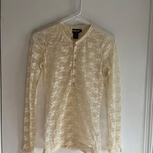 Cream Lace Long Sleeve Rugby Ralph Lauren top with rhinestone buttons
